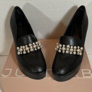 JustFab Adele Throwback Black Pearl Embellished Loafers